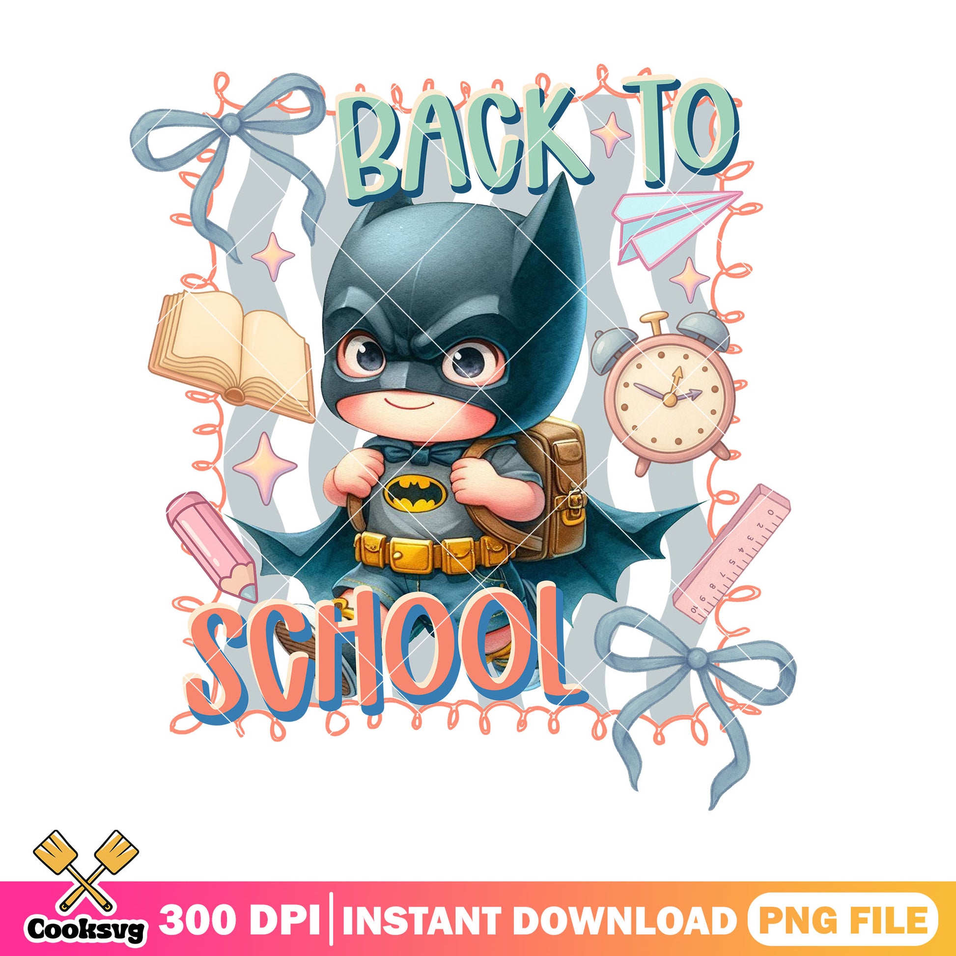 Batman going school png, back to school outfit png, batman cute png