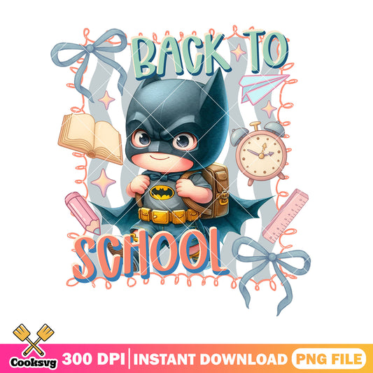 Batman going school png, back to school outfit png, batman cute png