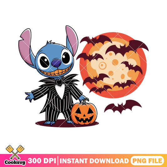 Bats and stitch design png, halloween happy png, disney art png