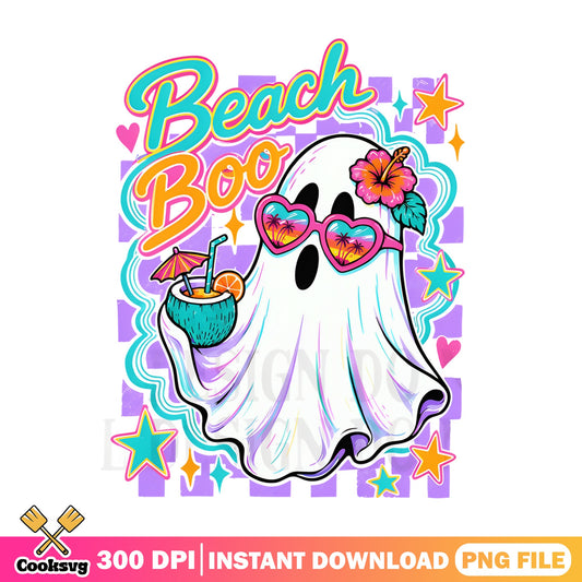 Beach Boo Ghost Summer PNG, Cute Halloween Ghost PNG, Retro Ghost PNG