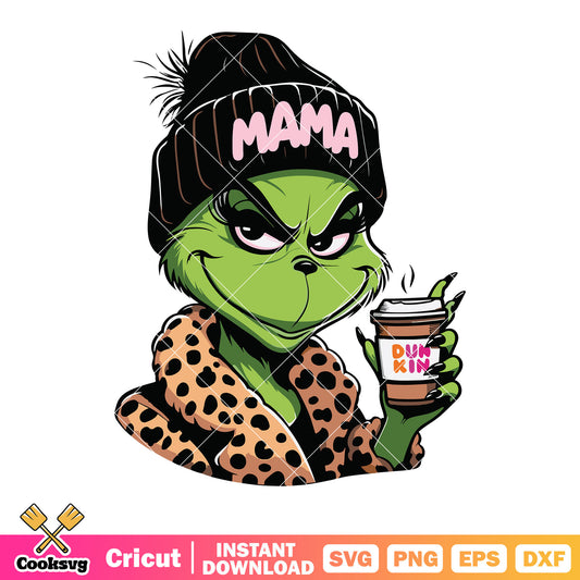 Beanie mama svg, female grinch costume svg, hot chocolate svg