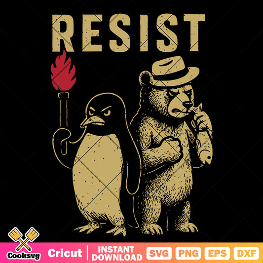 Bear and pengunin resist together svg, resist t shirt svg, bear smoke​ svg