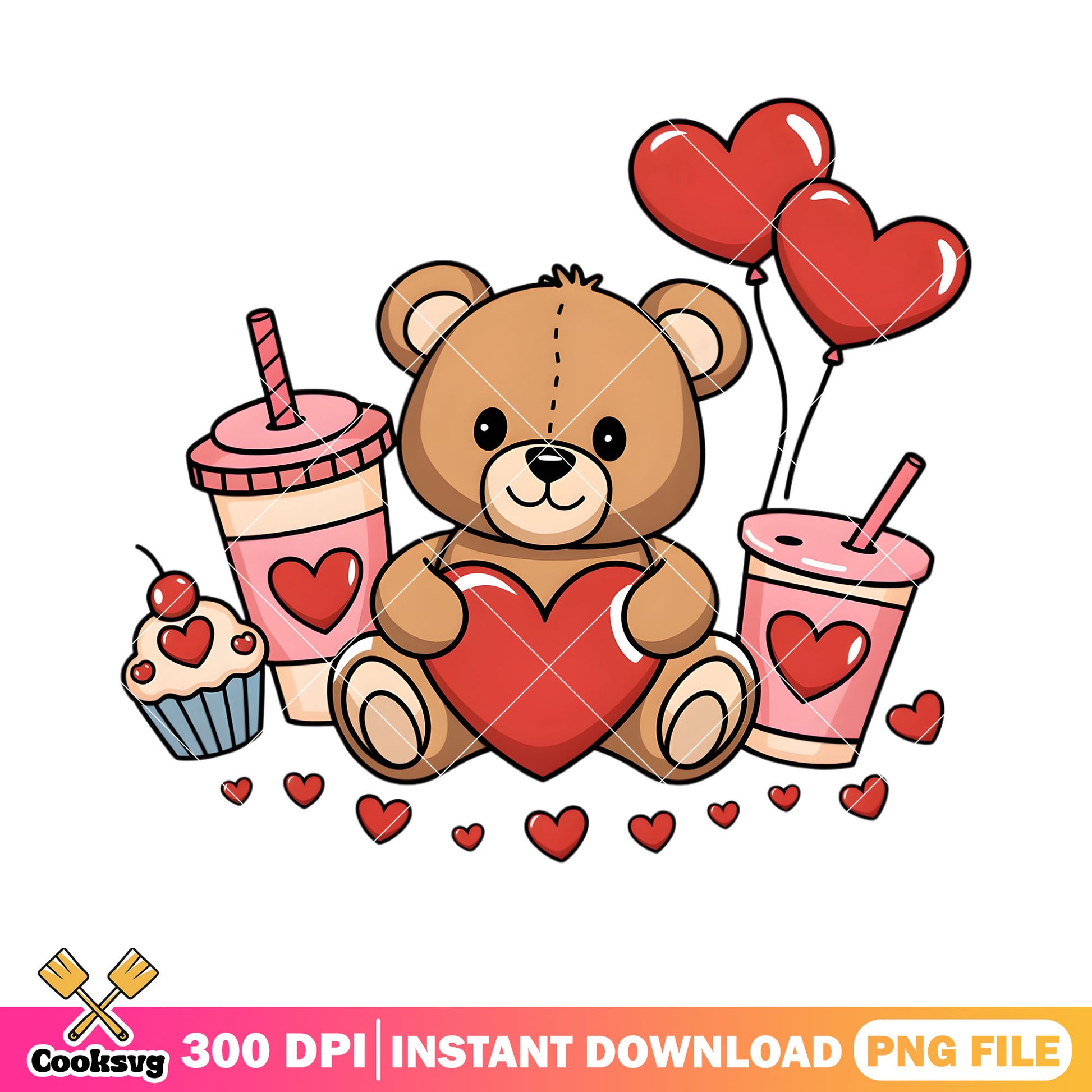 Bear with Valentines Cup png, teddy bear png, valentines poster png