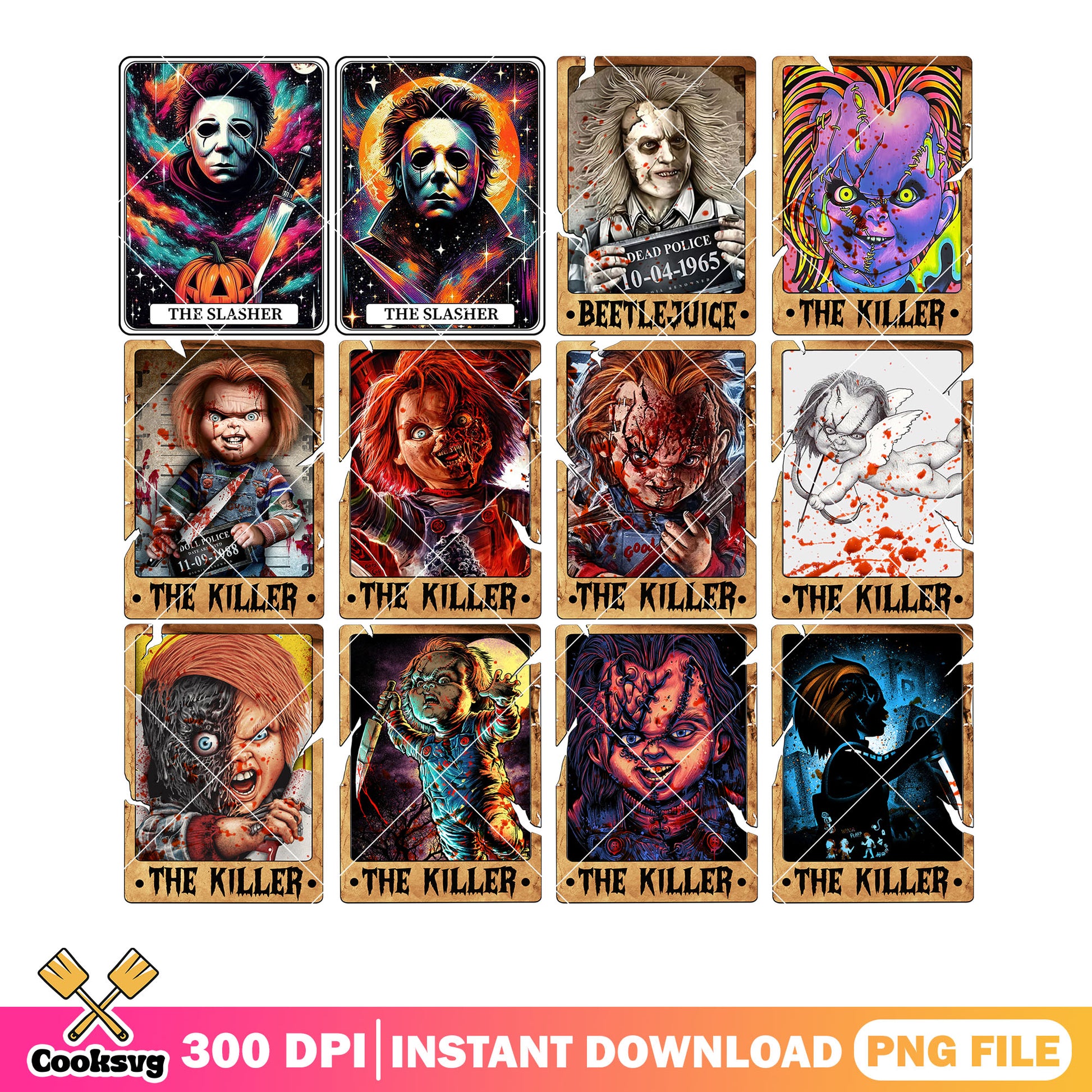 Beetlejuice and the slasher png bundle, ​micheal myers png, full moon png