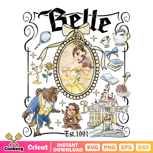 Belle Princess Mirror EST 1991 PNG, Beauty and the Beast PNG