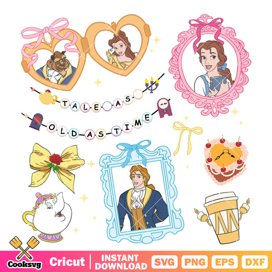 Belle and Beast love disney mirror png, Belle and prince png