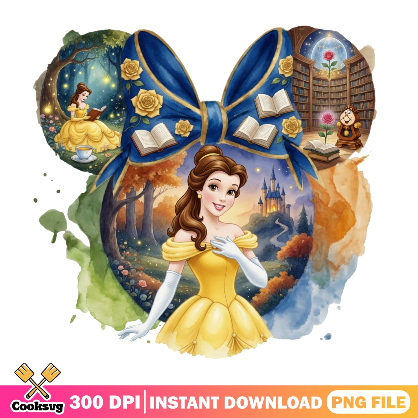 Belle Beauty And The Beast PNG, Disney Princess PNG, Minnie Bow PNG