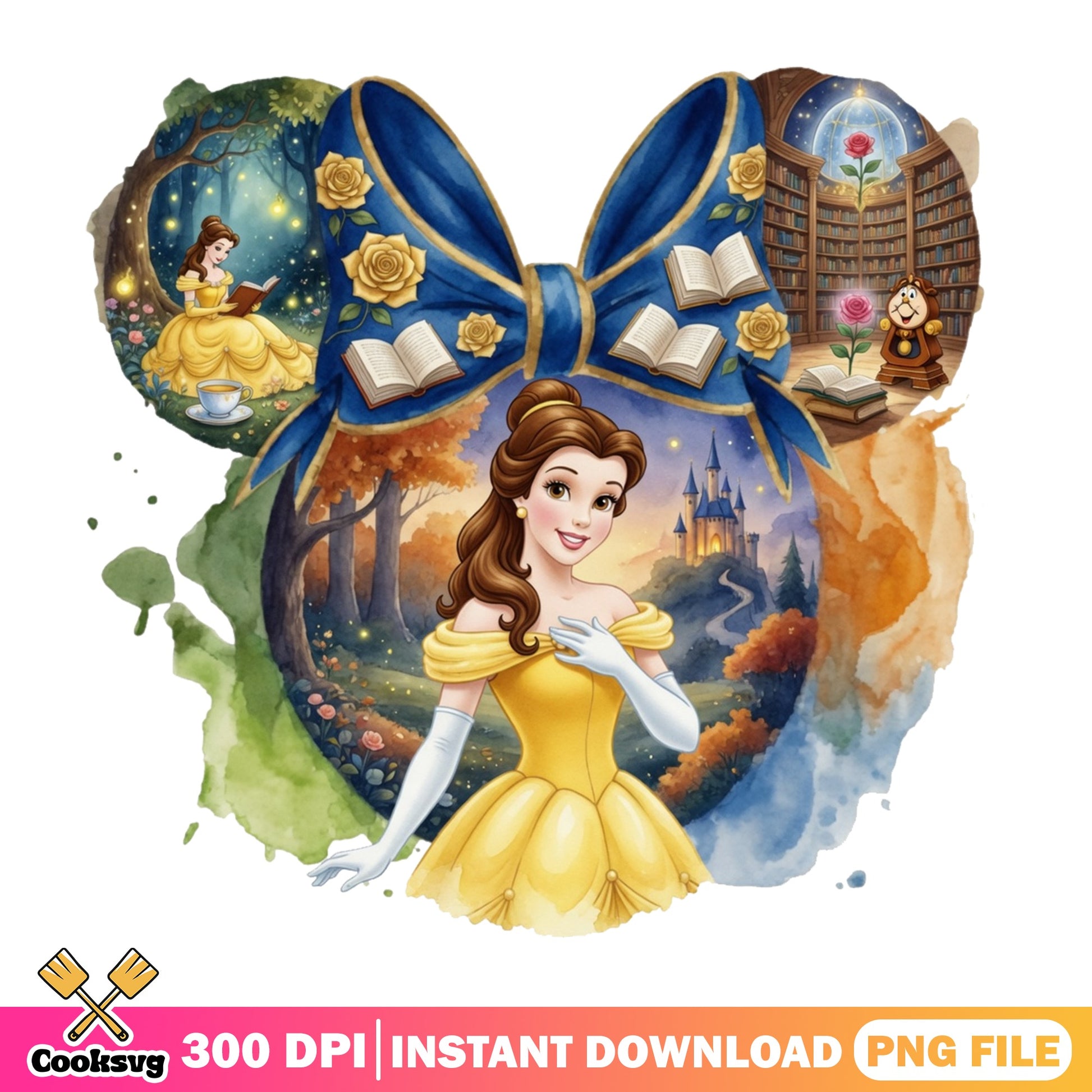 Belle Beauty And The Beast PNG, Disney Princess PNG, Minnie Bow PNG