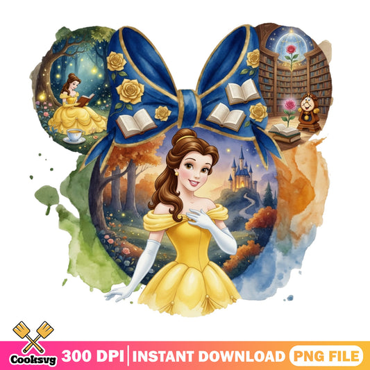 Belle Beauty And The Beast PNG, Disney Princess PNG, Minnie Bow PNG