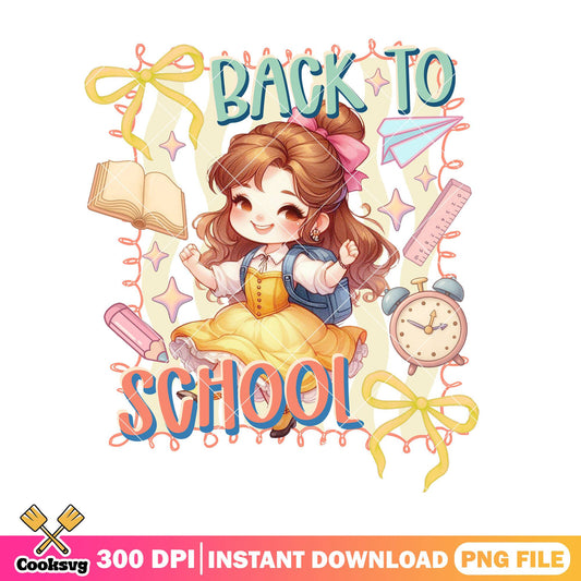 Belle princess design png, happy back to school png, disney art png