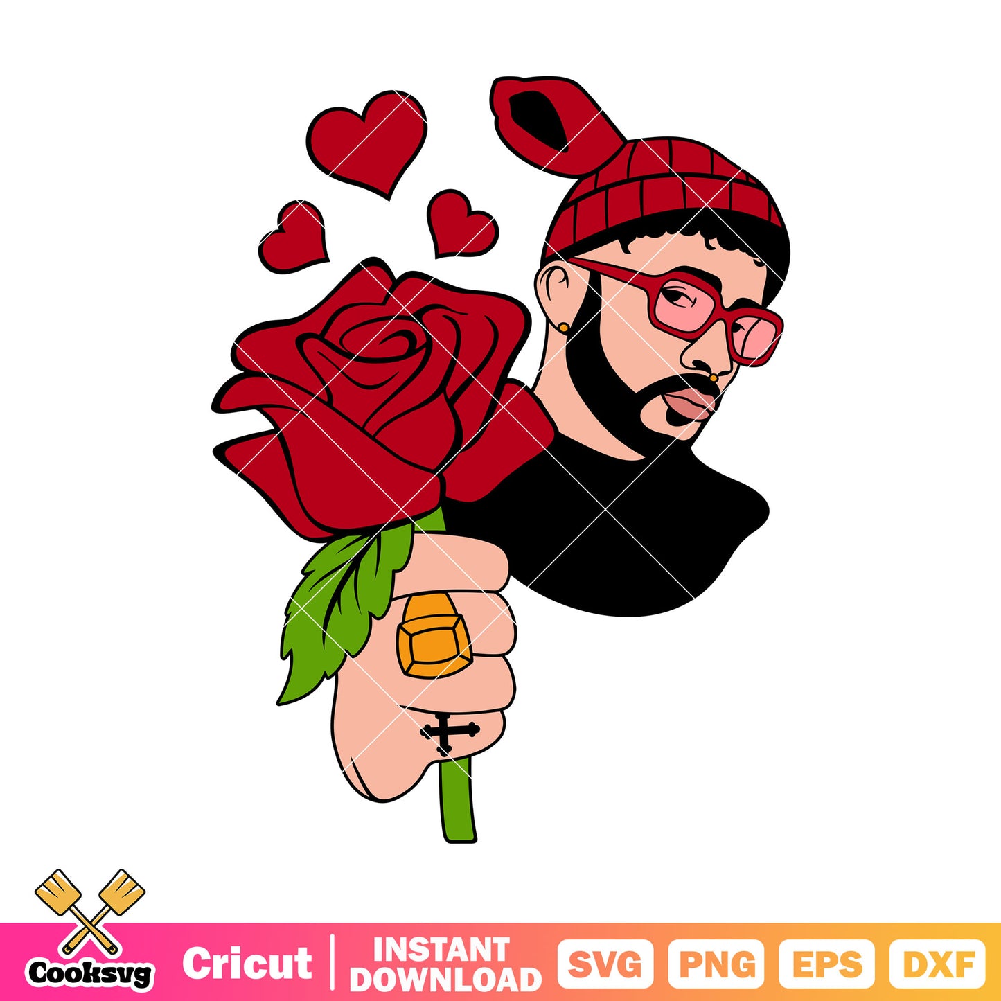 Benito bad bunny and flower svg, benito valentine svg, valentine day svg