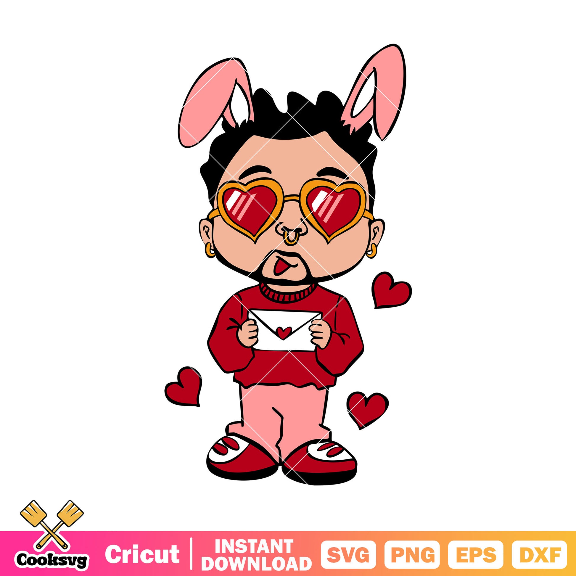 Benito bad bunny and love letter svg, bad bunny valentine svg