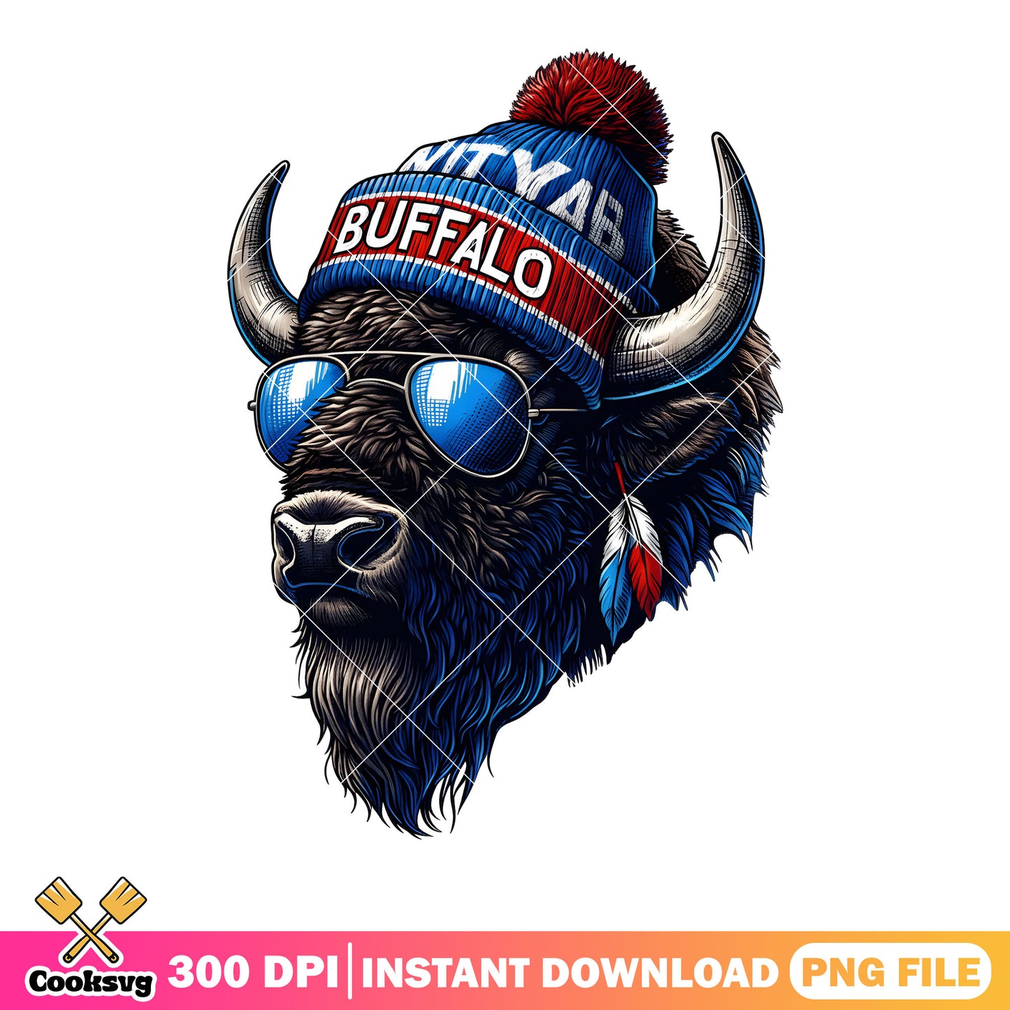 Big black buffalo head png, buffalow bills png, red blue beanie​​ png