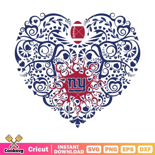 Big heart with tree pattern svg, new york giants svg, nfc svg