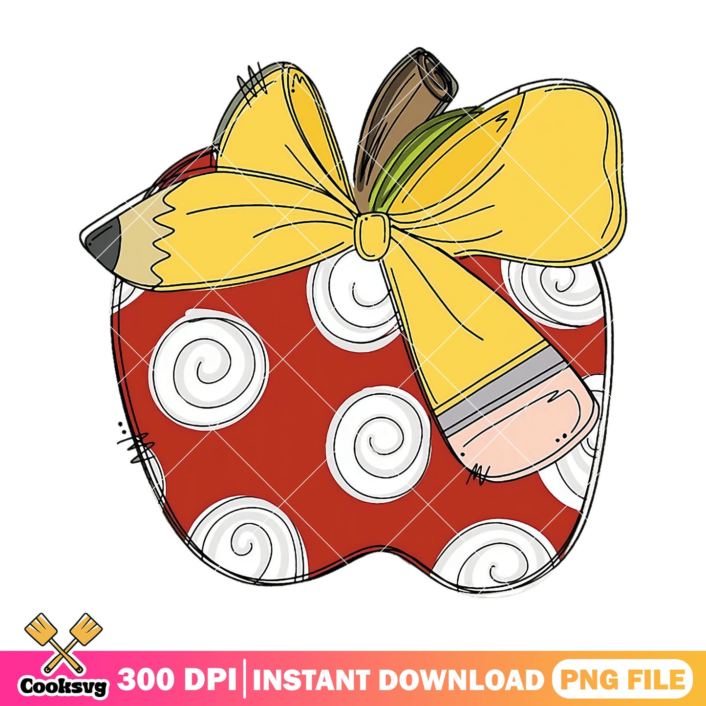 Big red apple design png, yellow bow png, back to school idea png