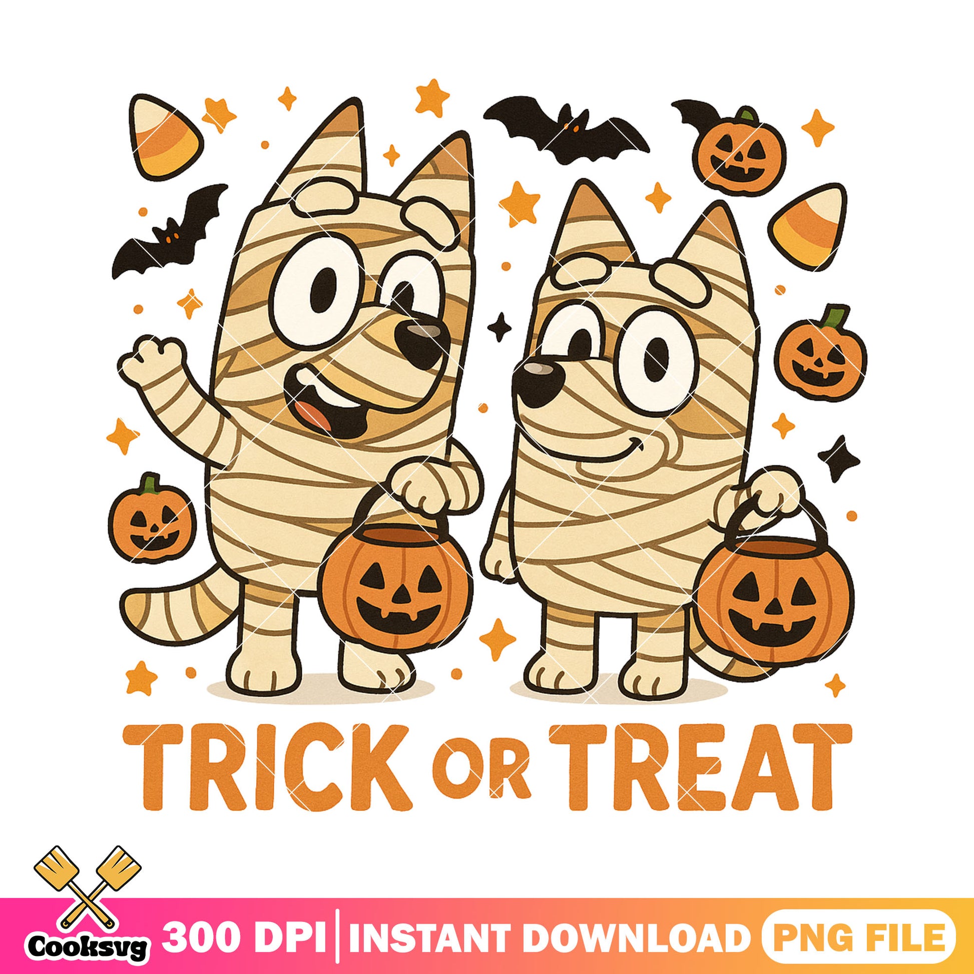 Bingo mummy costume trick or treat png, bingo character png