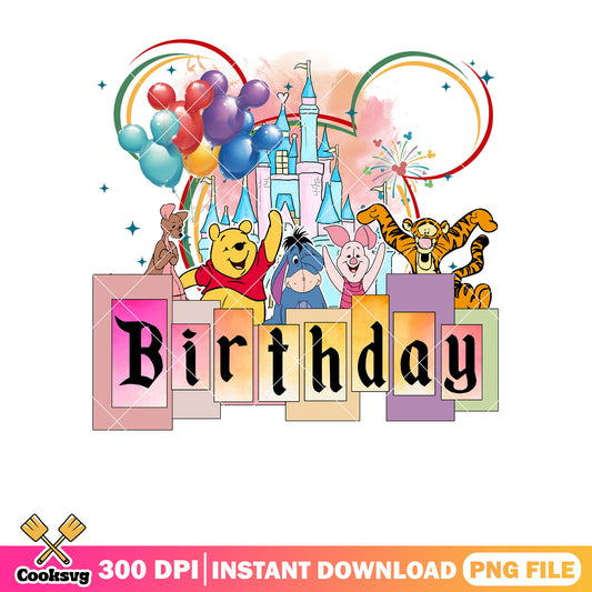 Birthday boy pooh friend png, birthday gifts png, pooh bear png