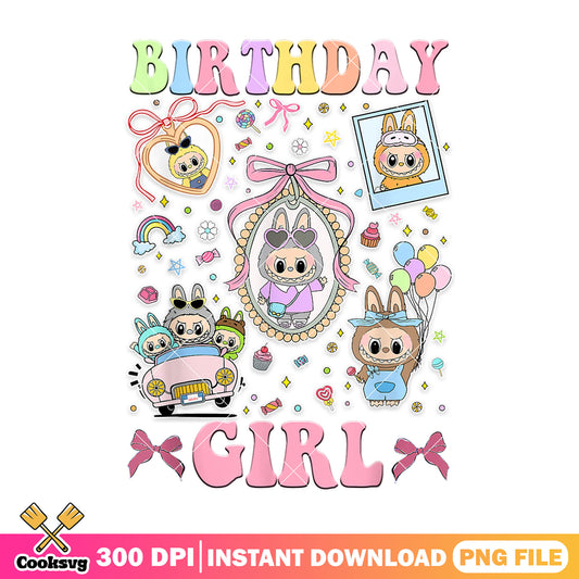 Birthday girl labubu bow tie png, birthday girl png, pink bow tie png