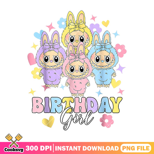 Birthday girl with labubu png, labubu birthday cake png, love labubu png
