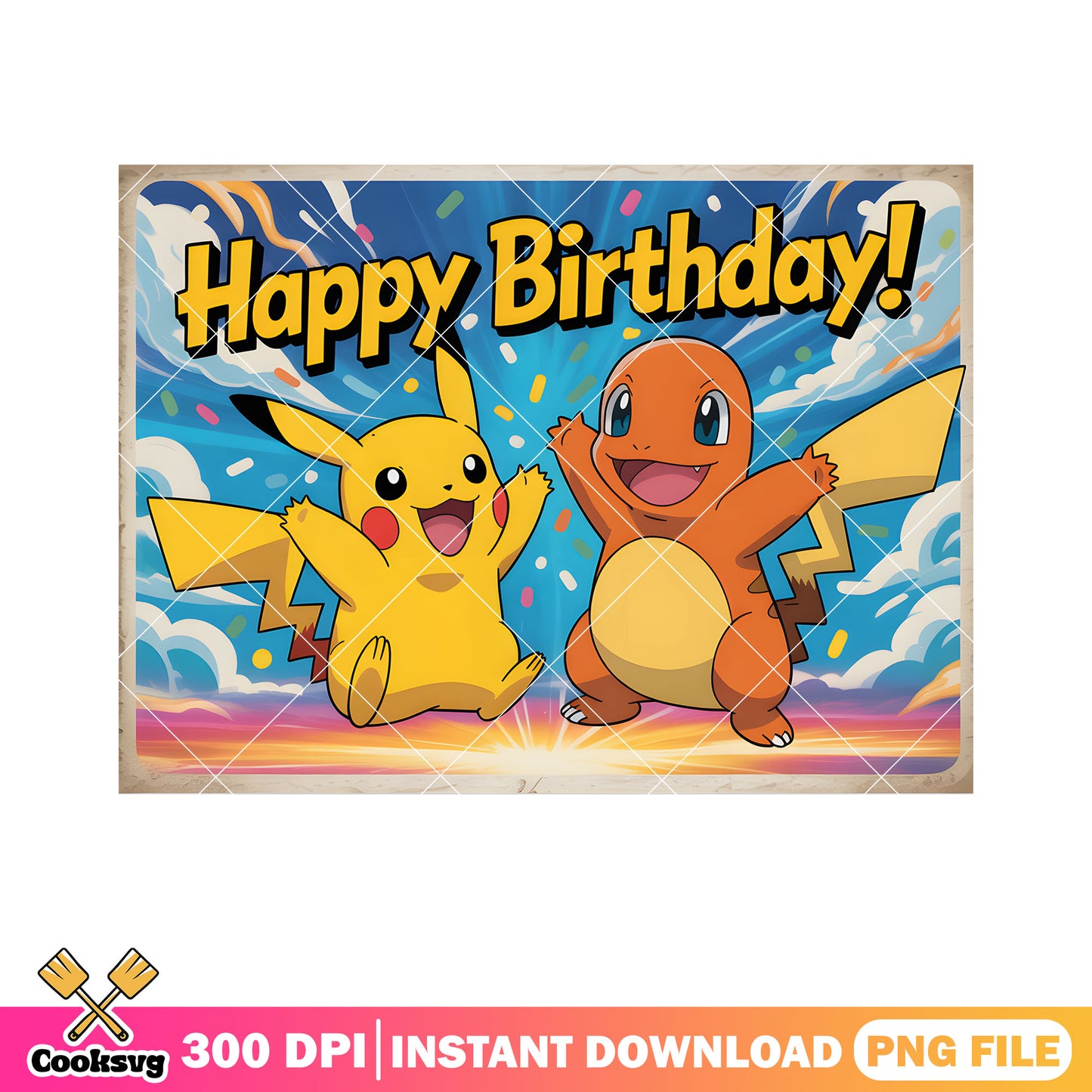 Birthday pikachu charmeleon poster png, pikachu png, happy birthday png