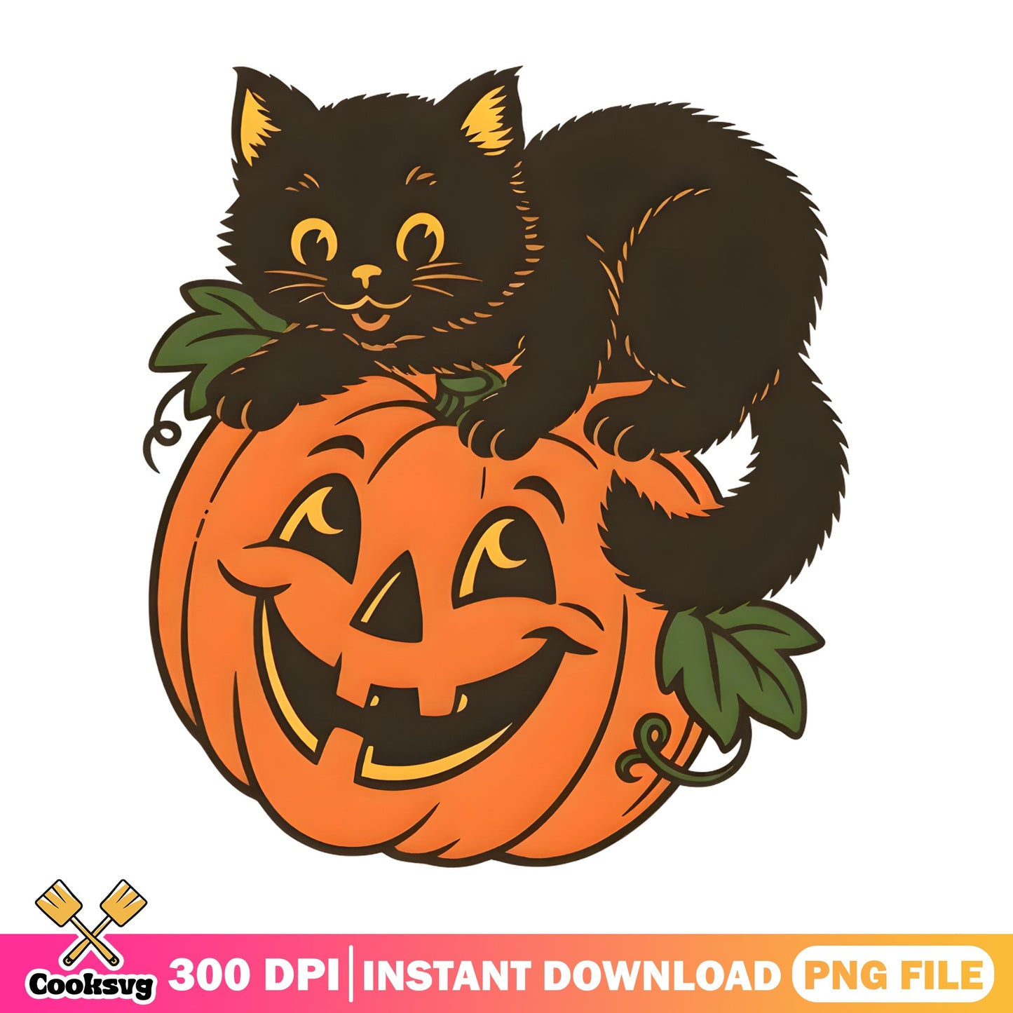 Black Cat On Pumpkin PNG, Halloween Black Cat PNG, Spooky PNG