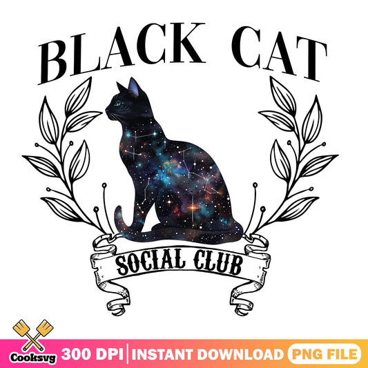 Black Cat Social Club PNG, Galaxy Cat Shirt Design, Cat Lover PNG