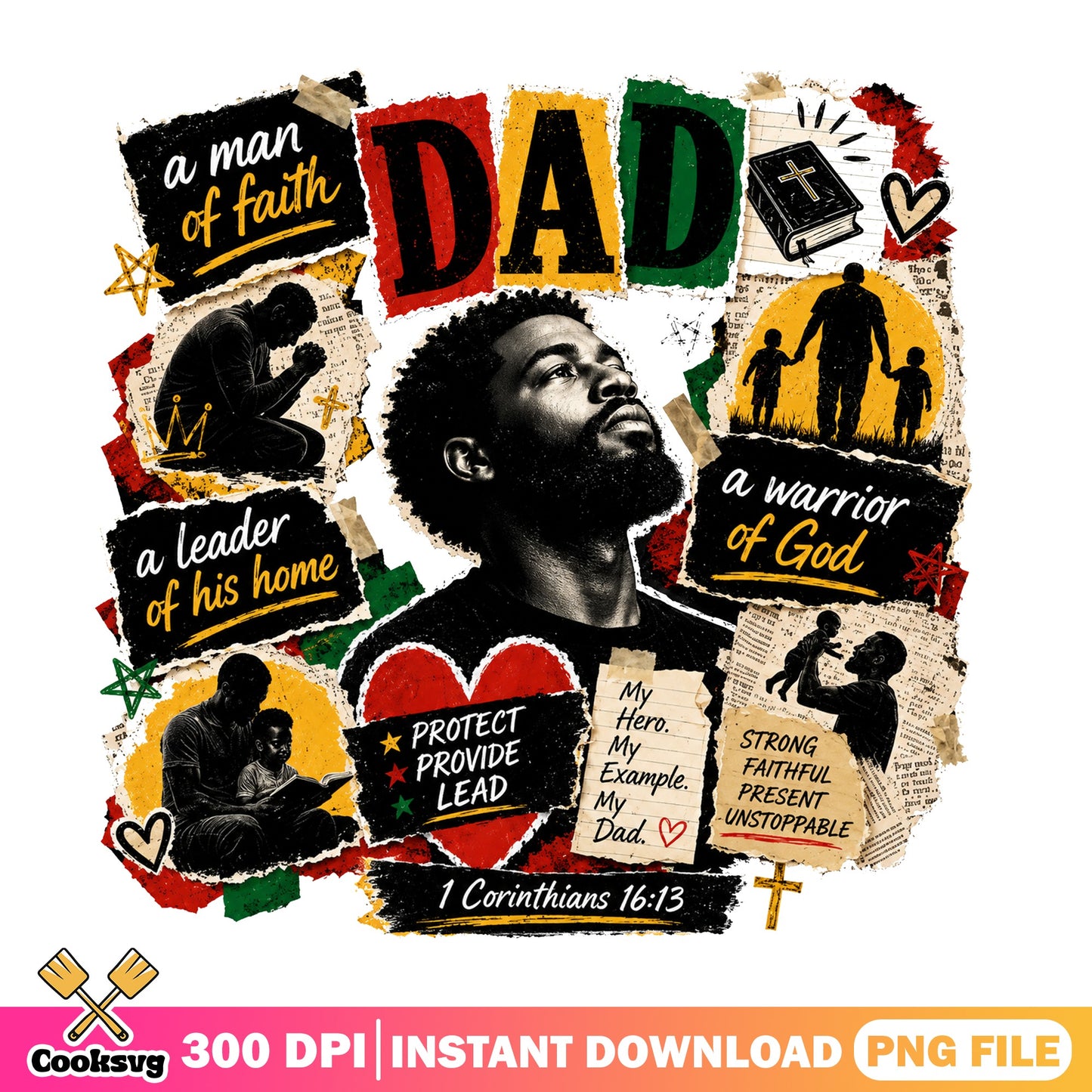 Black Dad Man Of Faith Warrior Of God PNG, Father's Day PNG, Dad PNG