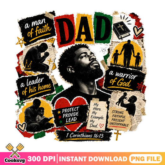 Black Dad Man Of Faith Warrior Of God PNG, Father's Day PNG, Dad PNG