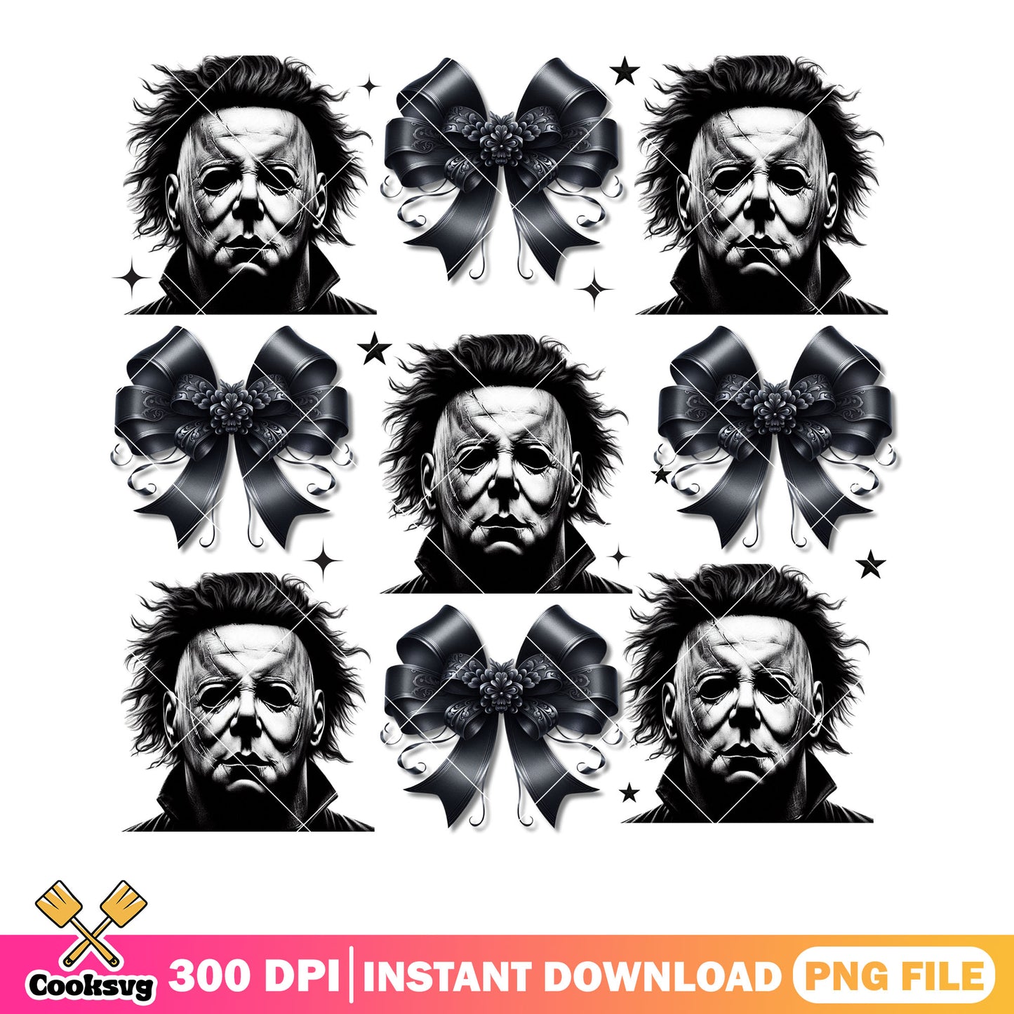 Black bow tie Micheal myer png, starry night png, spooky halloween png