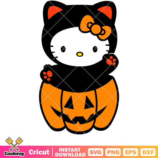 Black cat hello kitty pumpkin svg, halloween hello kitty svg