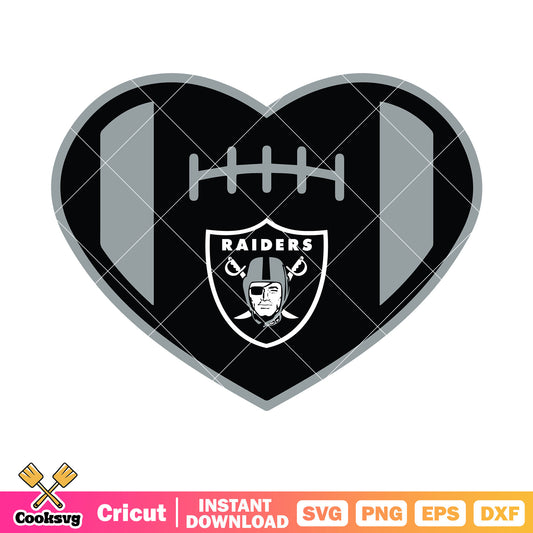 Black heart raiders rugby svg, oakland raiders svg, rugby ball svg