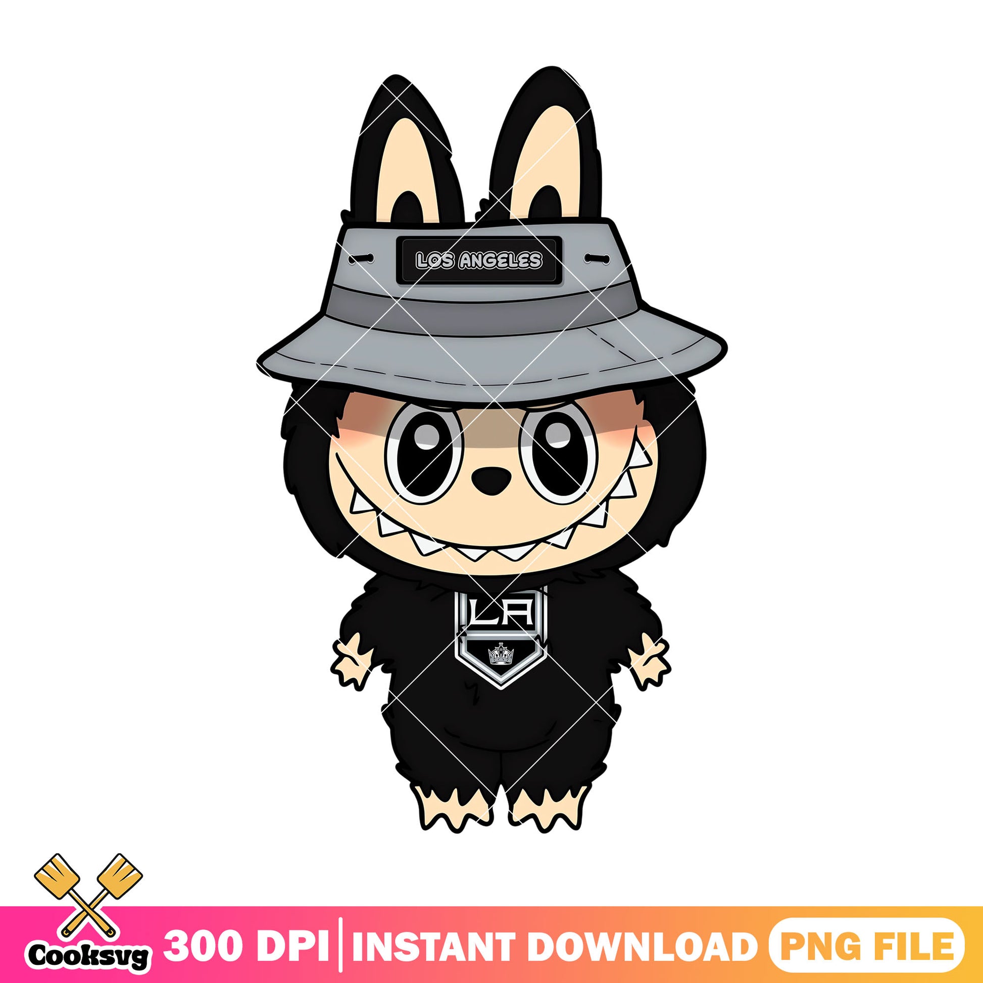 Black labubu with grey hat png, labubu happy png, los angeles kings png