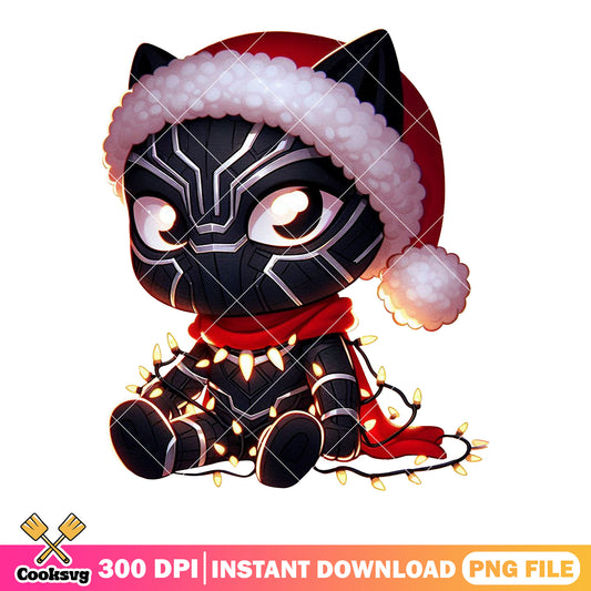 Black panther ornament png, panther lights decor png, santa hat png​