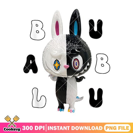 Black white labubu monster png, black labubu png, white labubu png