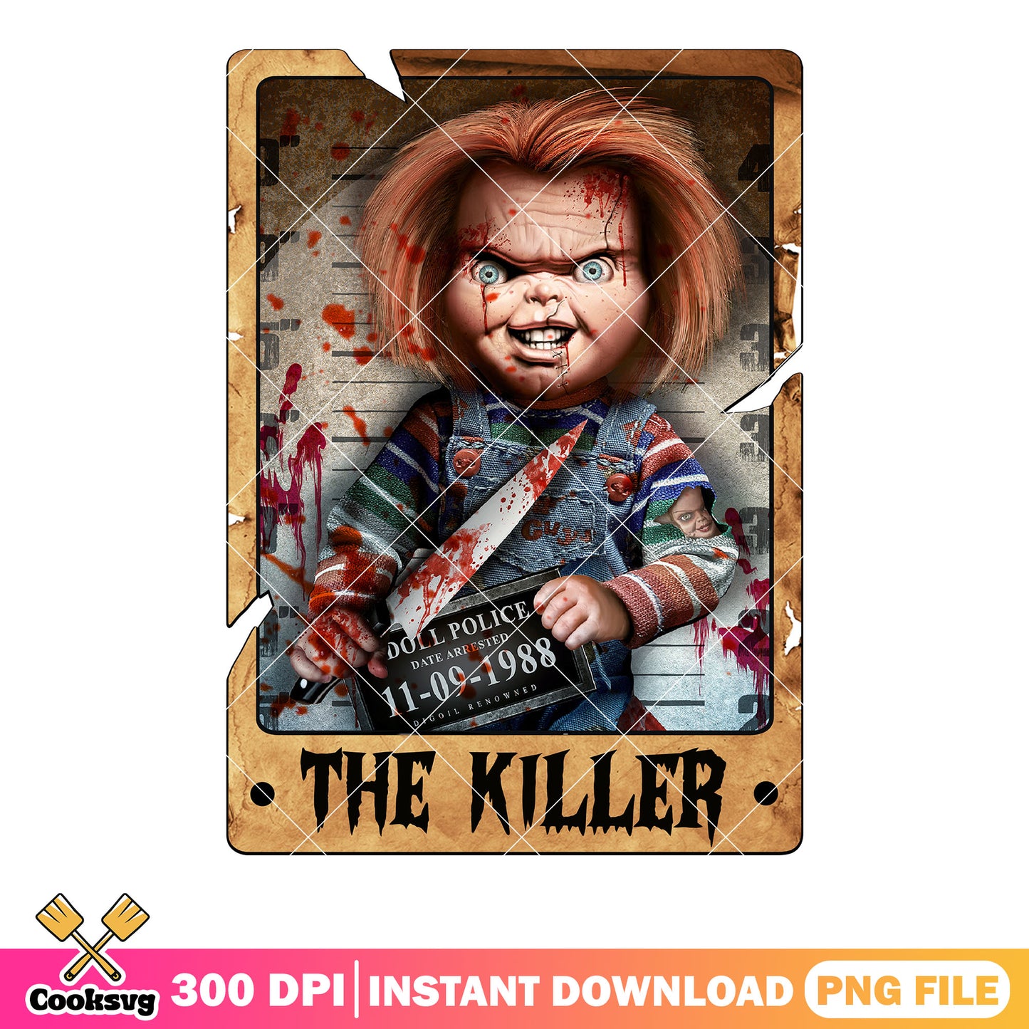 Bloody chucky baby doll png, scared face png, halloween movies png