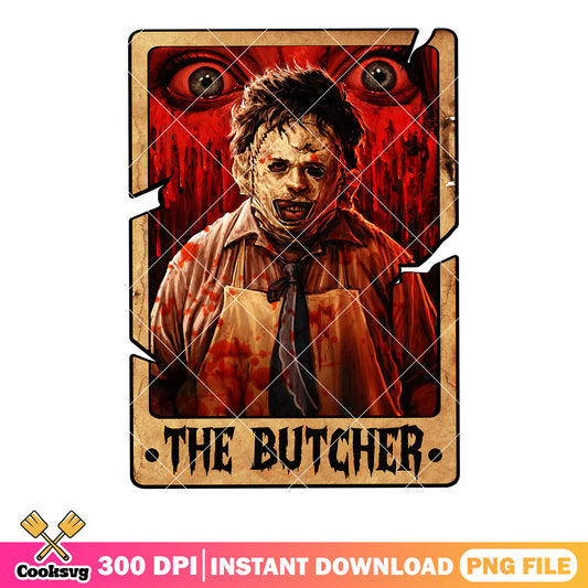 Bloody eyes behind the butcher png, leather face png, spooky halloween png