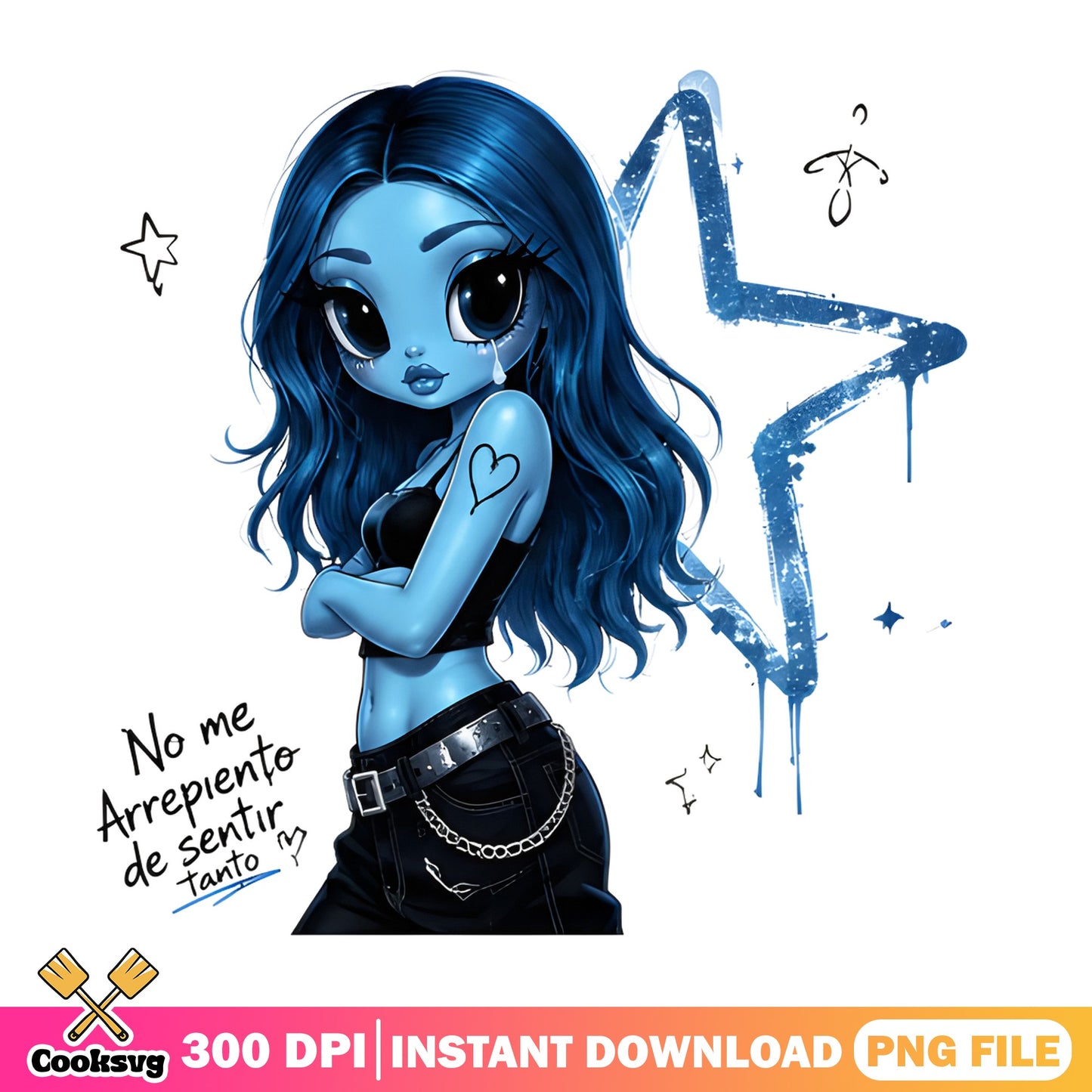 Blue Sad Girl Chibi PNG, Emo Gothic Girl PNG, Latina Quote PNG