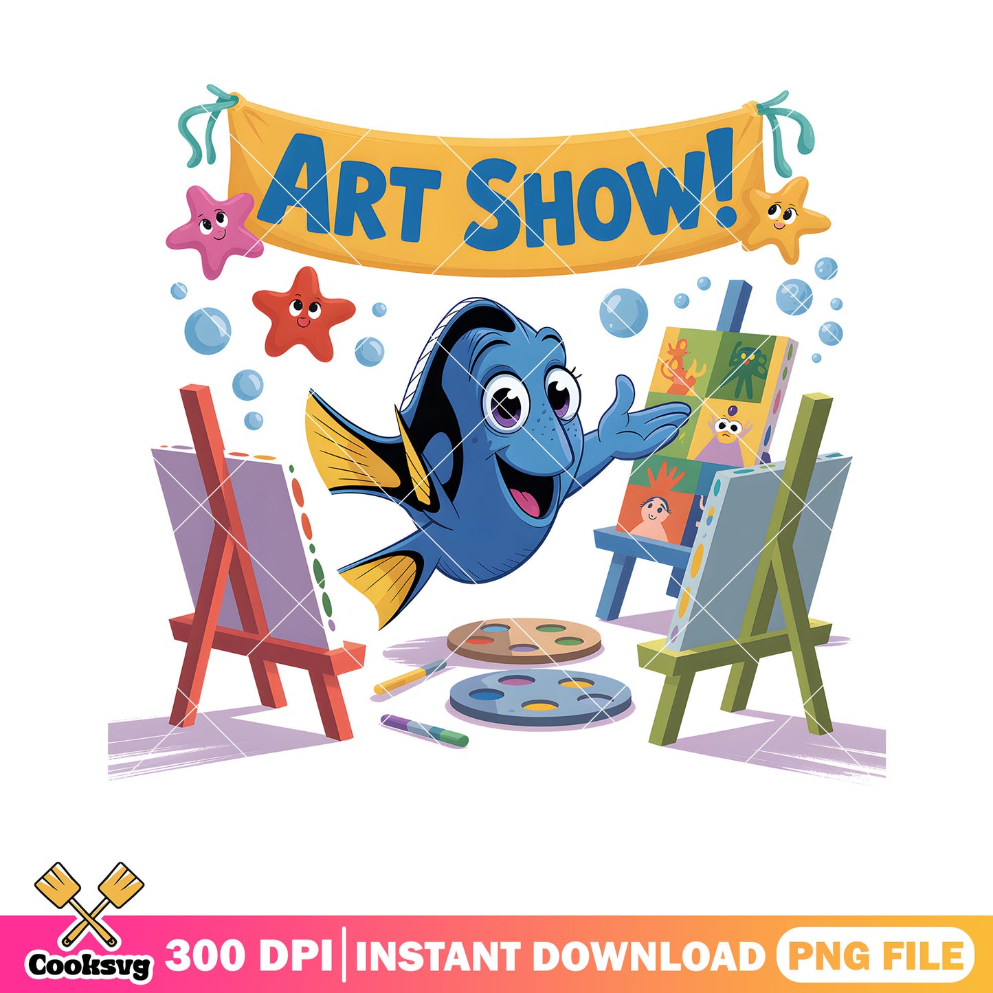 Blue art exhibition dory png, dory fish png, dory disney png