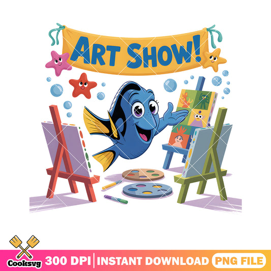 Blue art exhibition dory png, dory fish png, dory disney png