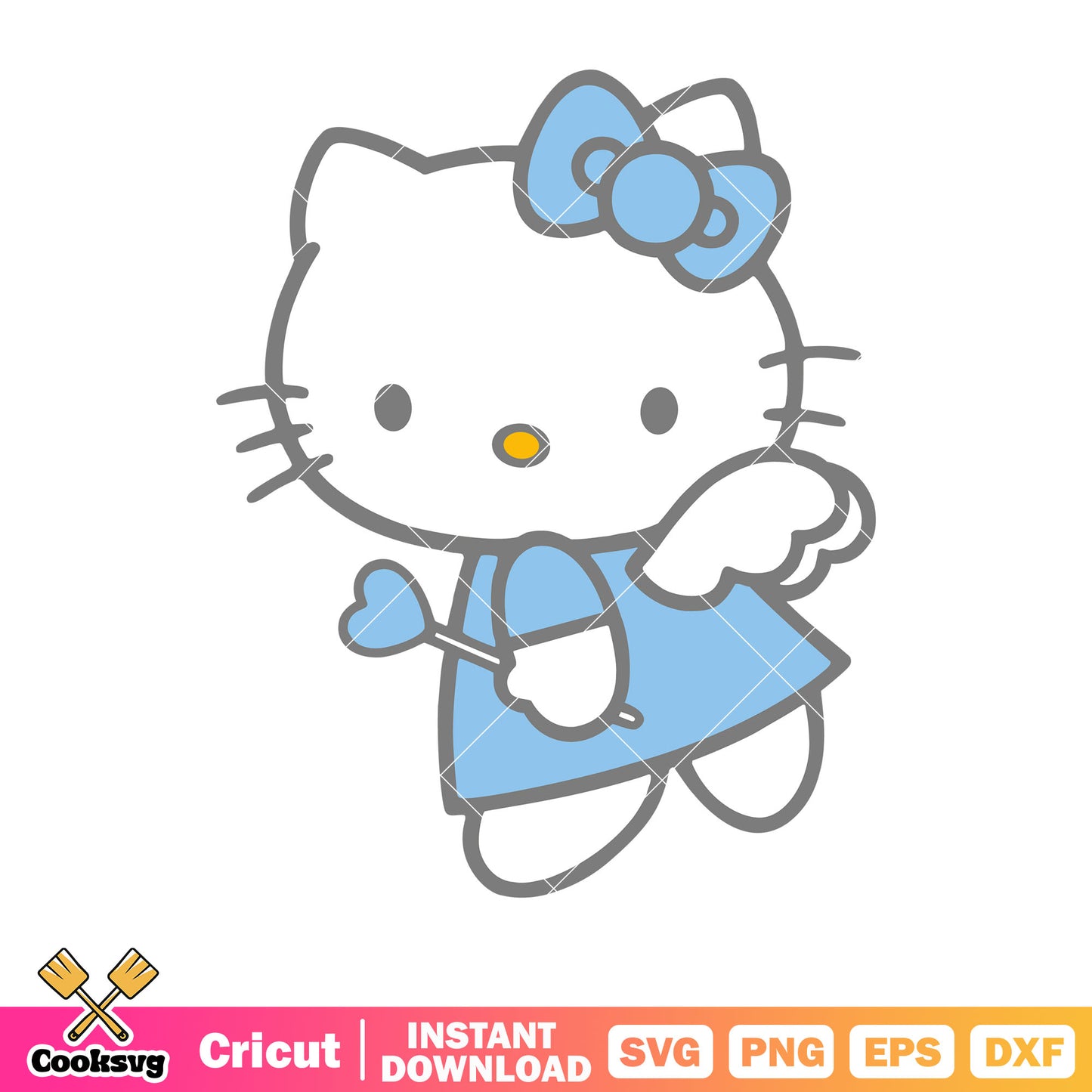 Blue bow tie hello kitty angel cartoon svg, hello kitty blue angel svg