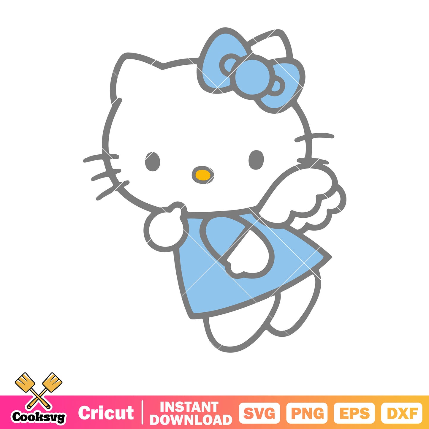 Blue bow tie hello kitty angel sanrio svg, hello kitty blue angel svg