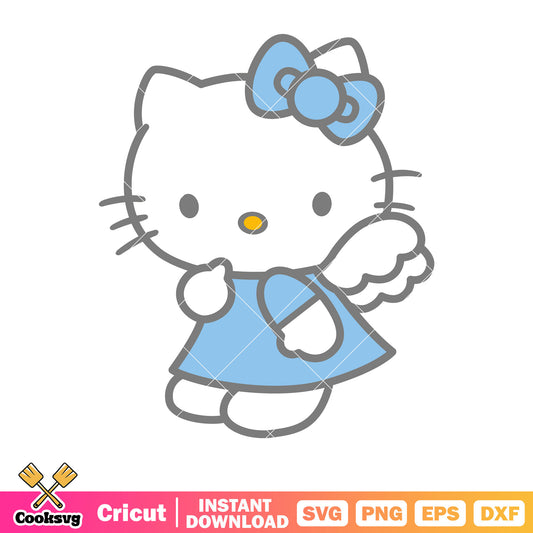 Blue bow tie hello kitty angel svg, hello kitty blue angel svg