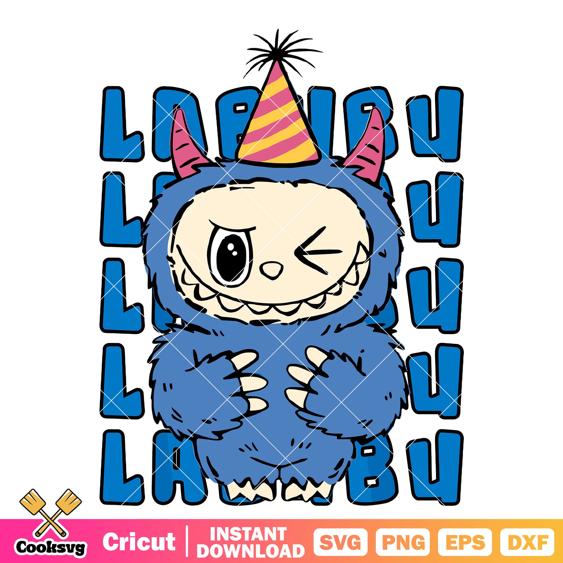 Blue labubu happy birthday svg, labubu birthday svg, blue labubu svg