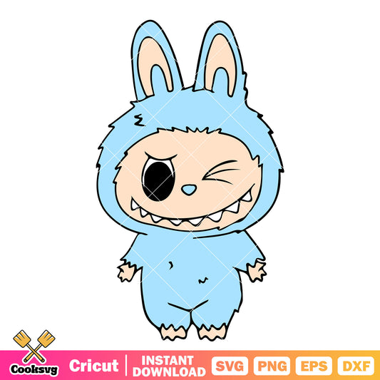 Blue labubu wink svg, blue labubu svg, labubu the monster svg