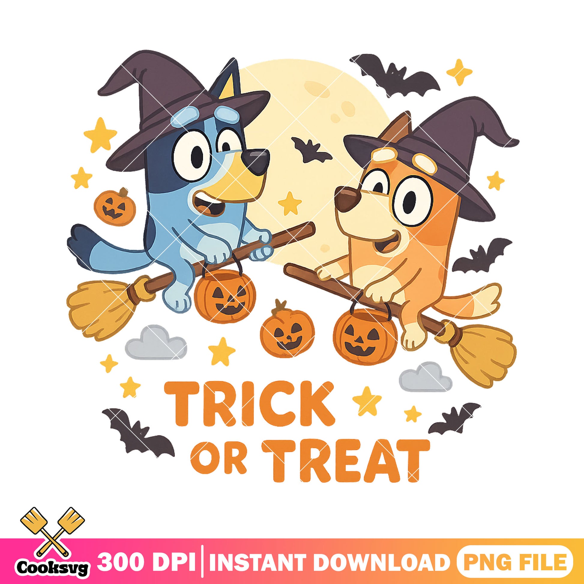 Bluey and bingo witch costume design png, trick or treat png