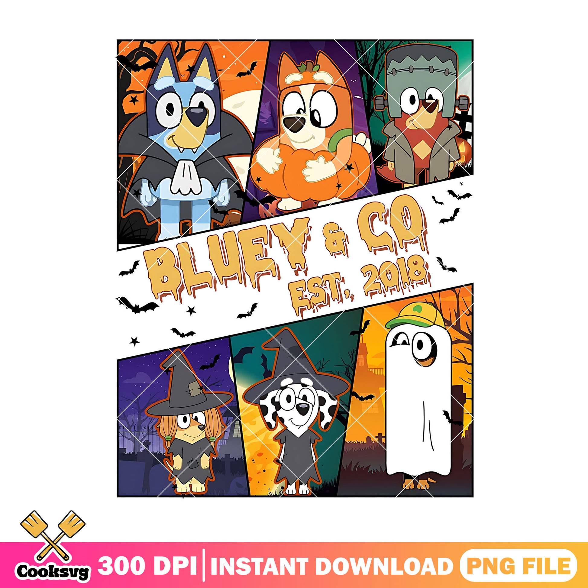 Bluey and co png, halloween art png, back to school poster png