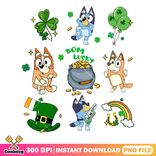 Bluey cartoon bom lucky png, lucky bluey​ png, saint patrick day png