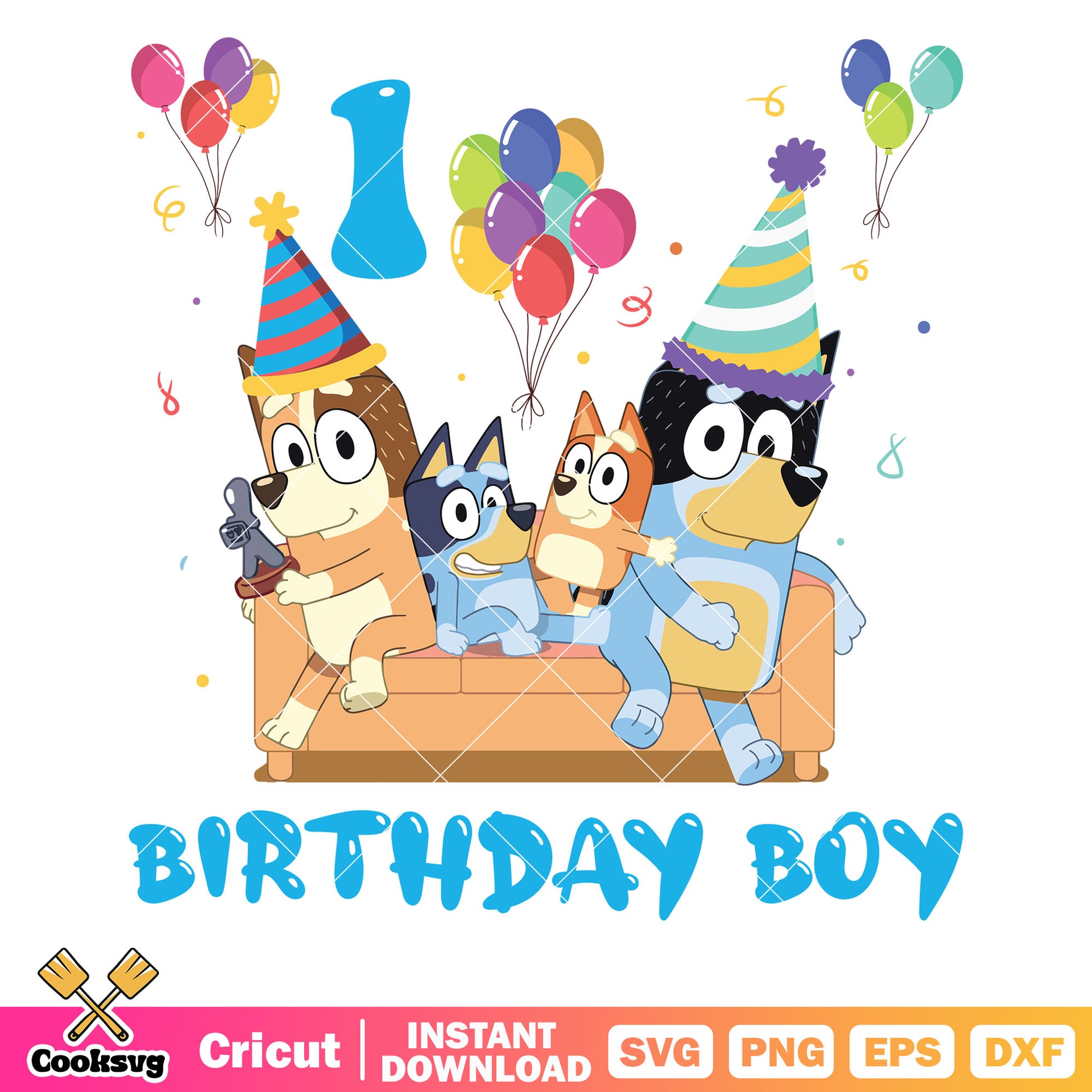 Bluey family birthday boy svg, happy birthday bluey​ svg, cartoon of bluey svg