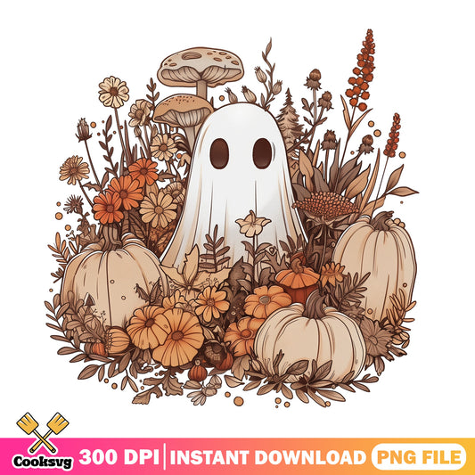 Boho Ghost Halloween PNG, Floral Pumpkin PNG, Fall Ghost PNG