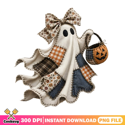 Boho Ghost Halloween PNG, Patchwork Ghost PNG, Spooky Fall PNG